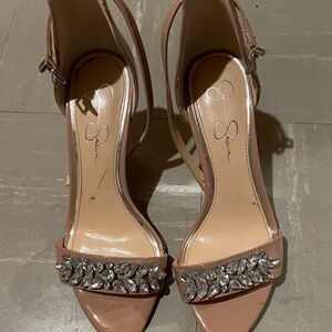 Jessica Simpson Nude Heels with Silver Embellishments